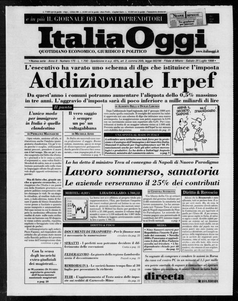 Italia oggi : quotidiano di economia finanza e politica